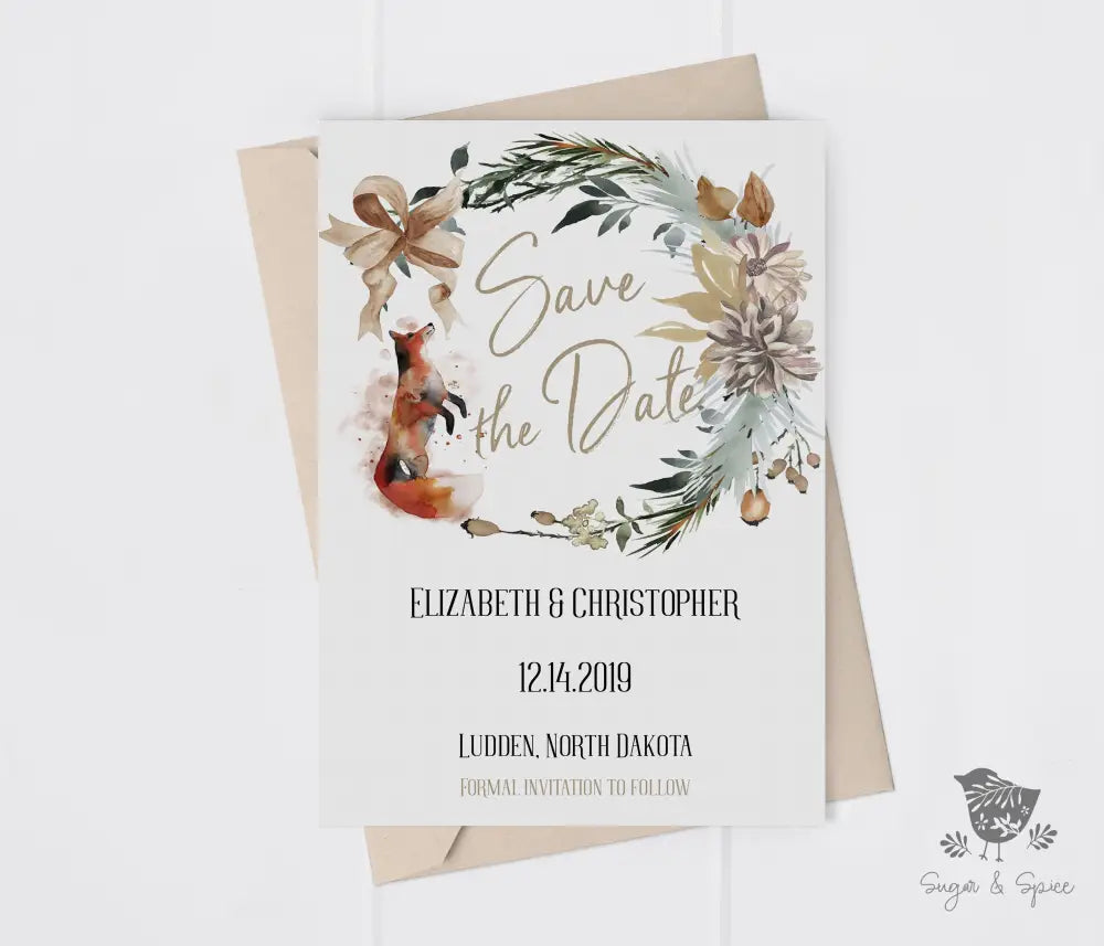 Winter Woodland Fox Save the Date - Premium Paper & Party Supplies > Paper > Invitations & Announcements > Invitations from Sugar and Spice Invitations - Just $2.50! Shop now at Sugar and Spice Paper