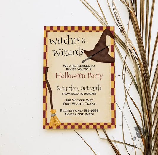 Wizards and Witches Halloween Invitation - Premium Digital File from Sugar and Spice Invitations - Just $2.10! Shop now at Sugar and Spice Paper
