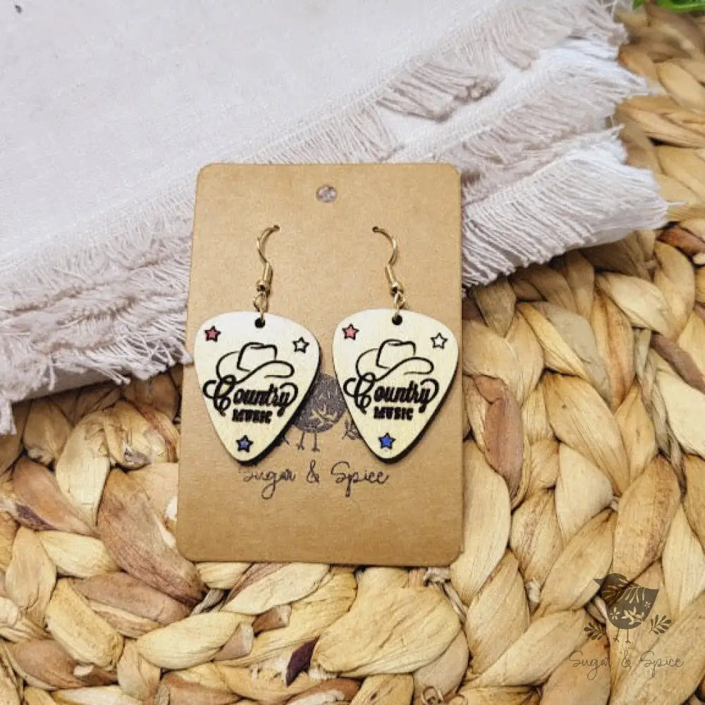 Wood Engraved Country Western Guitar Pick Earrings - Premium  from Sugar and Spice Invitations - Just $11.25! Shop now at Sugar and Spice Paper
