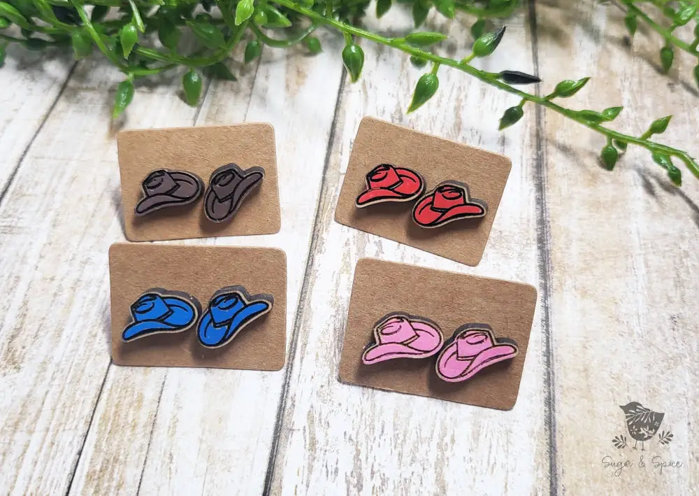 Wood Engraved Cowboy Hat Country Western Stud Earrings - Premium  from Sugar and Spice Invitations - Just $6! Shop now at Sugar and Spice Paper