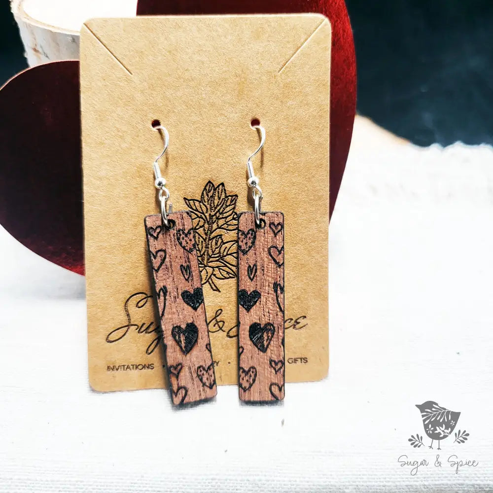 Wood Heart Engraved Earrings