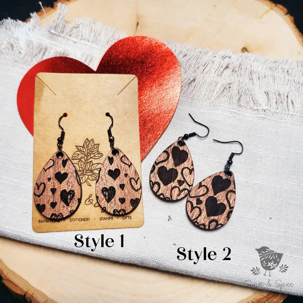 Wood Valentine Earrings - Premium  from Sugar and Spice Invitations - Just $11.25! Shop now at Sugar and Spice Paper
