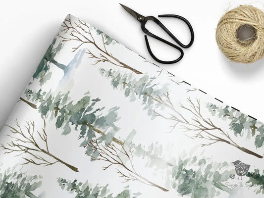 Woodland Christmas Trees Wrapping Paper Craft Supplies & Tools > Party Gifting Packaging