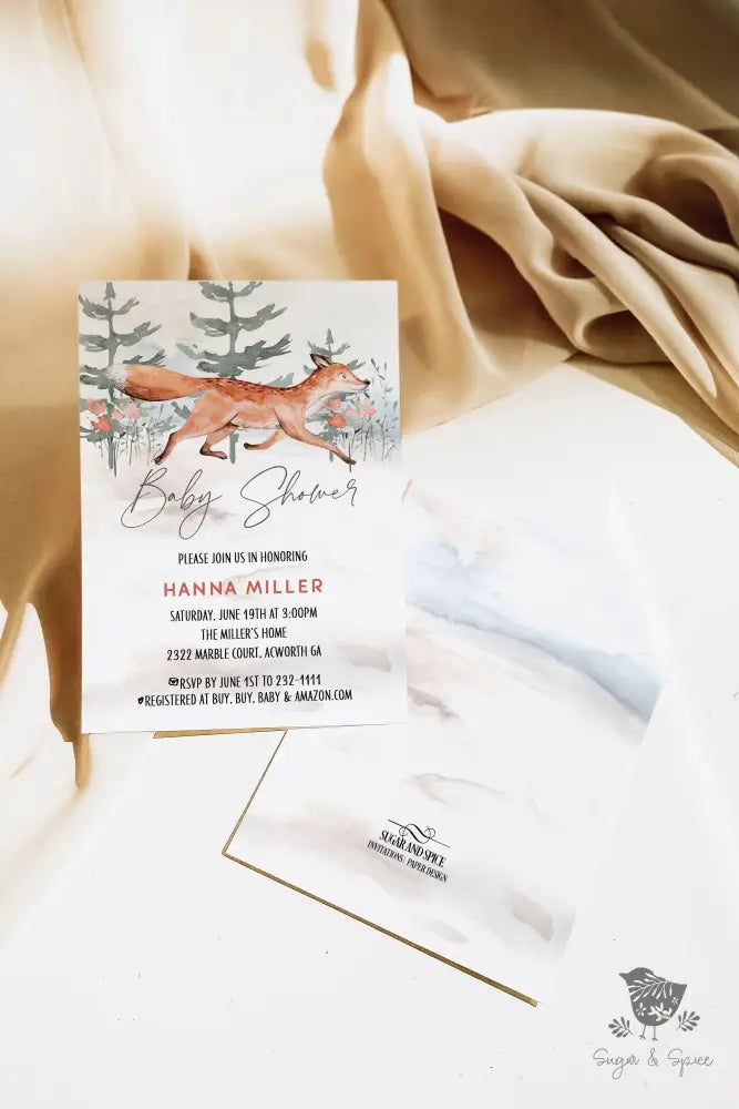 Woodland Fox Baby Shower Invitation - Premium  from Sugar and Spice Invitations - Just $1.95! Shop now at Sugar and Spice Paper