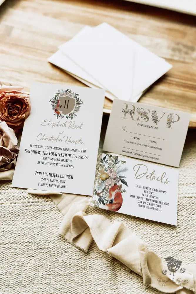 Woodland Fox Wedding Invitation - Premium  from Sugar and Spice Invitations - Just $2.15! Shop now at Sugar and Spice Paper