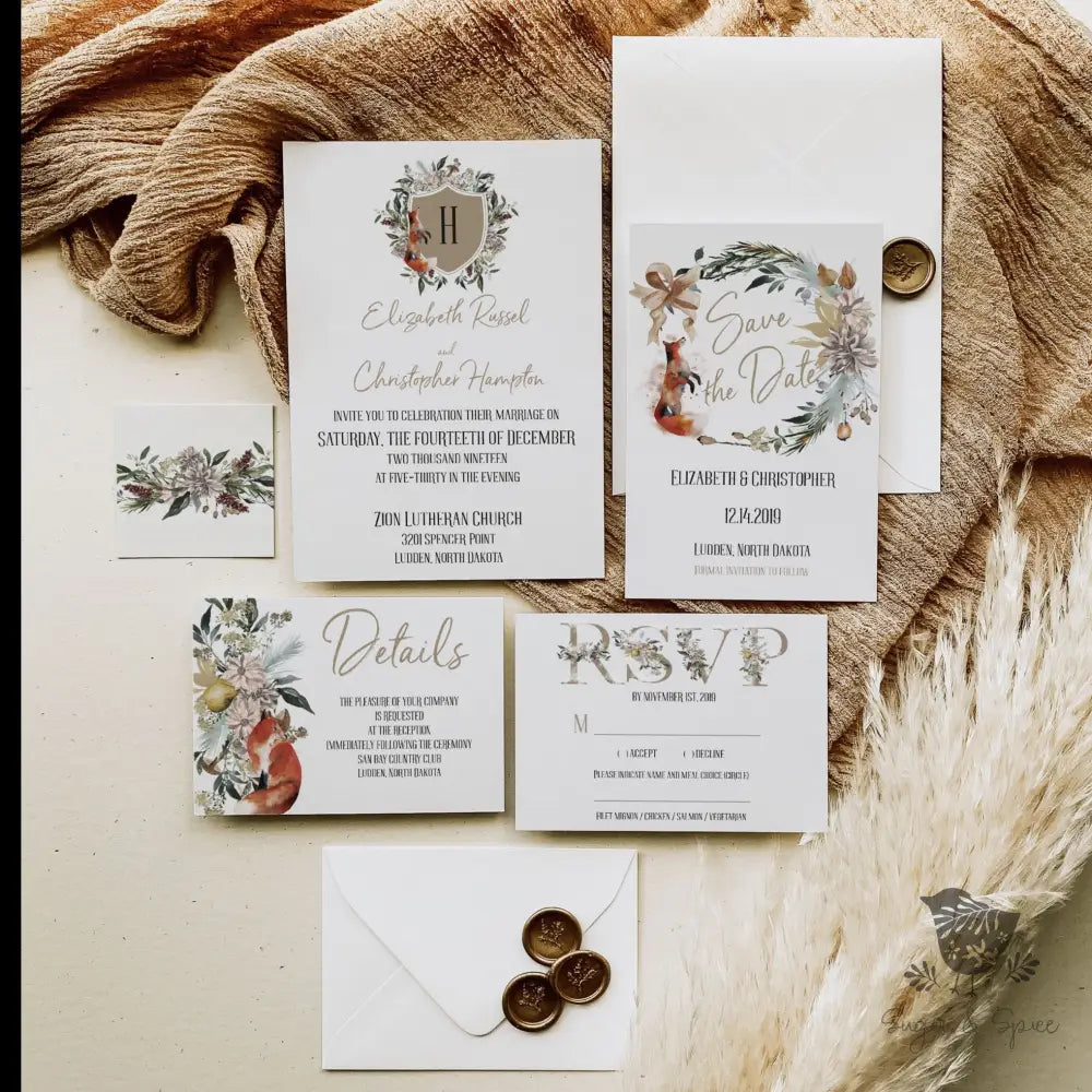 Woodland Fox Wedding Invitation - Premium  from Sugar and Spice Invitations - Just $2.15! Shop now at Sugar and Spice Paper