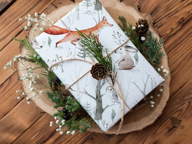 Woodland Fox White Wrapping Paper Craft Supplies & Tools > Party Gifting Packaging