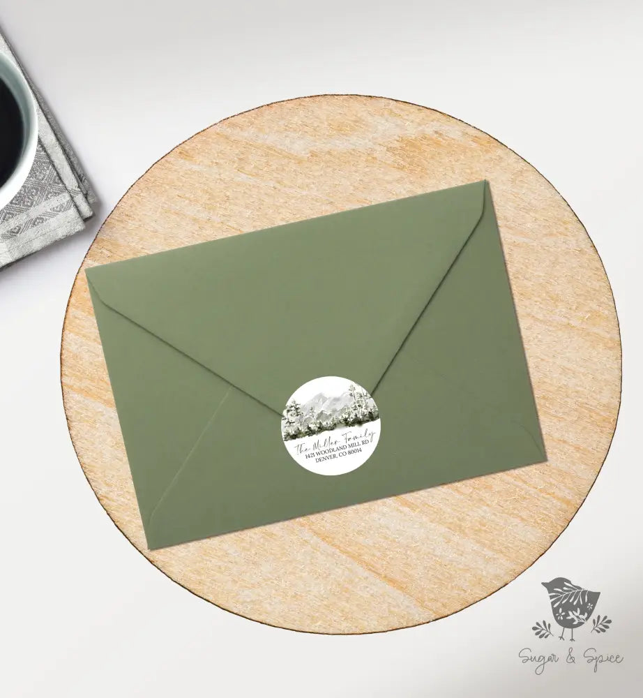 Woodland Mountains Return Address Sticker - Premium  from Sugar and Spice Invitations - Just $9.95! Shop now at Sugar and Spice Paper