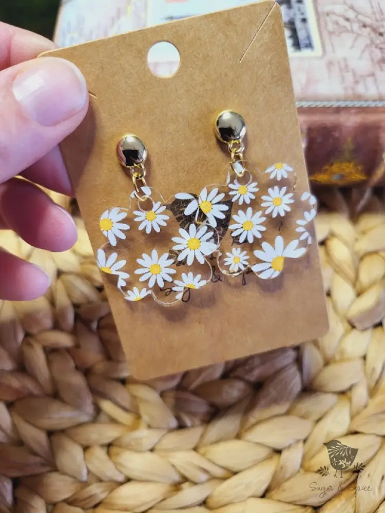 Yellow Daisy Flower Acrylic Gold Earrings - Premium  from Sugar and Spice Invitations - Just $11.25! Shop now at Sugar and Spice Paper