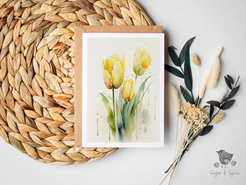 Yellow Tulips Greeting Card - Premium  from Sugar and Spice Invitations - Just $5! Shop now at Sugar and Spice Paper
